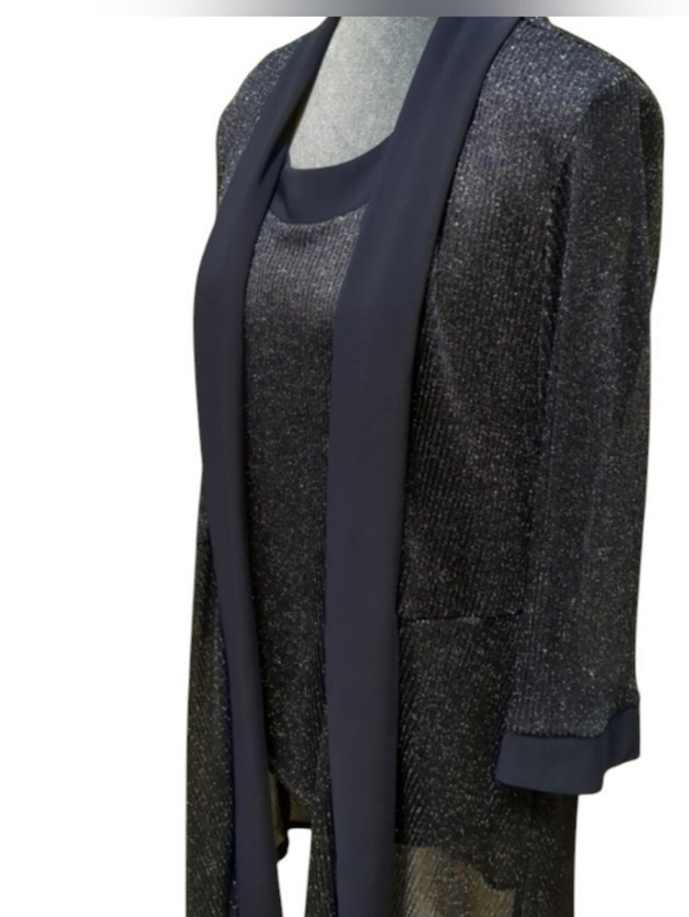 0616 RM Richards Elegant Glitter Navy Blue Women's Mesh Blouse